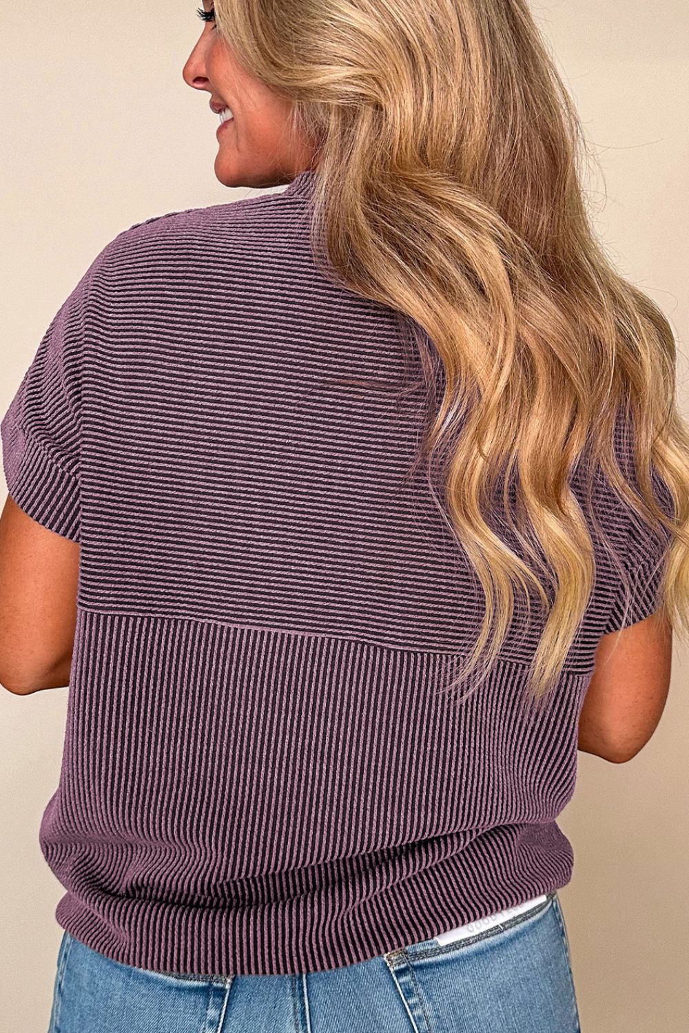 Chic Ribbed Mock Neck Tee