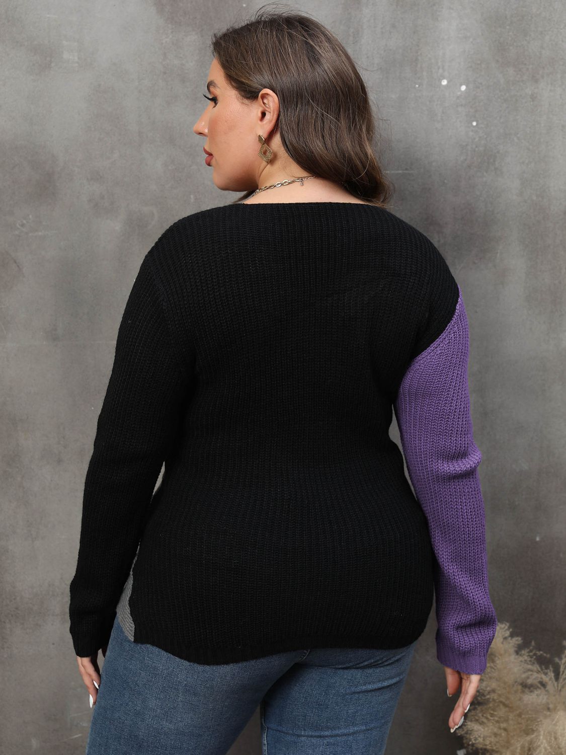 CurveChic Two-Tone Surplice Neck Sweater