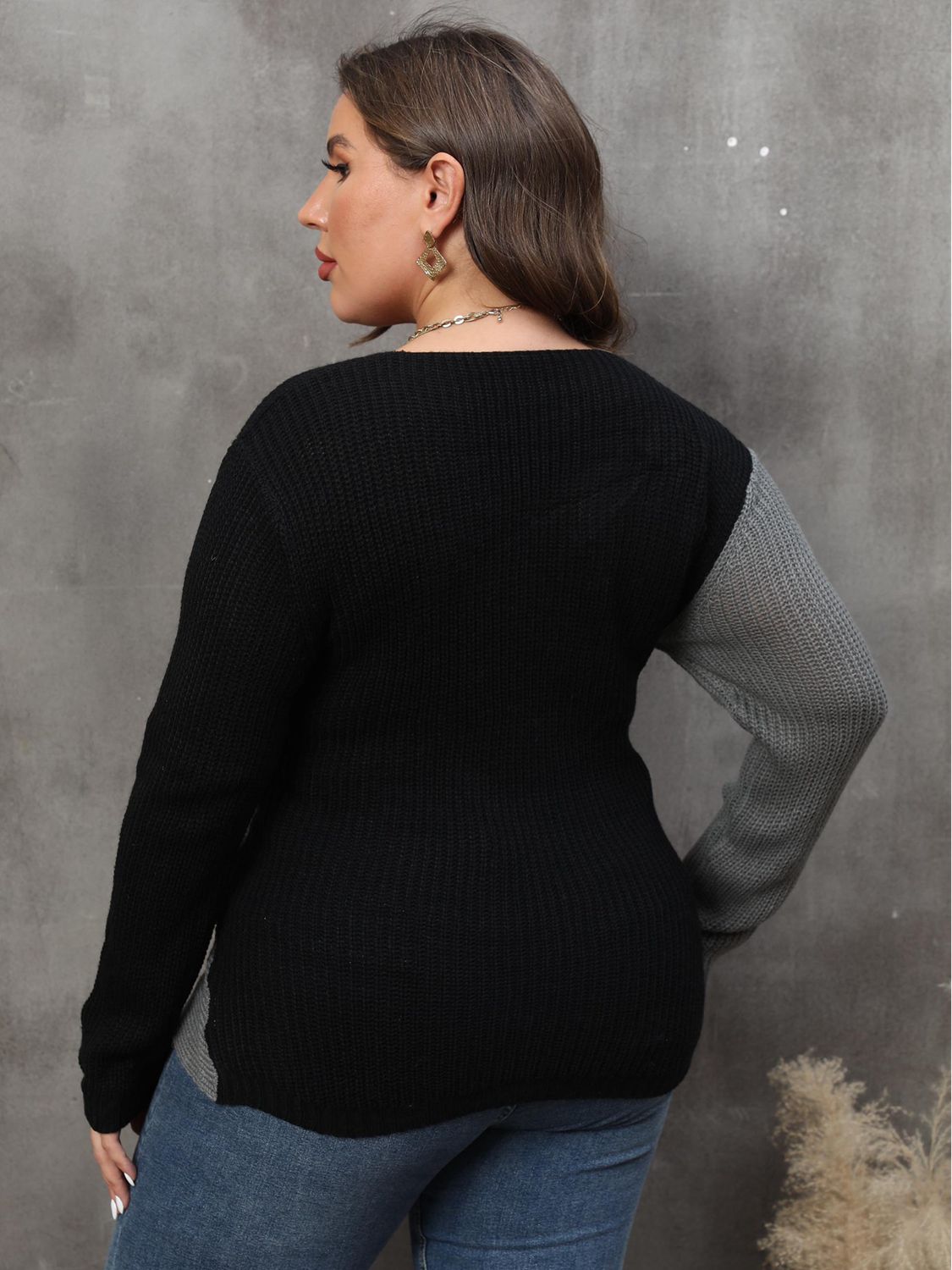 CurveChic Two-Tone Surplice Neck Sweater
