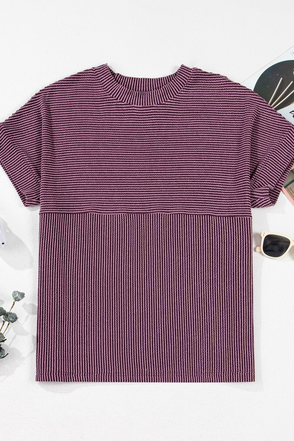 Chic Ribbed Mock Neck Tee