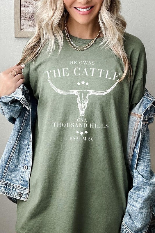 HE OWNS THE CATTLE PLUS HEAVY COTTON TEE