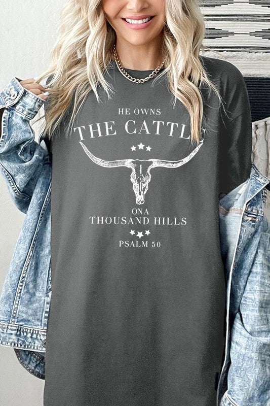 HE OWNS THE CATTLE PLUS HEAVY COTTON TEE