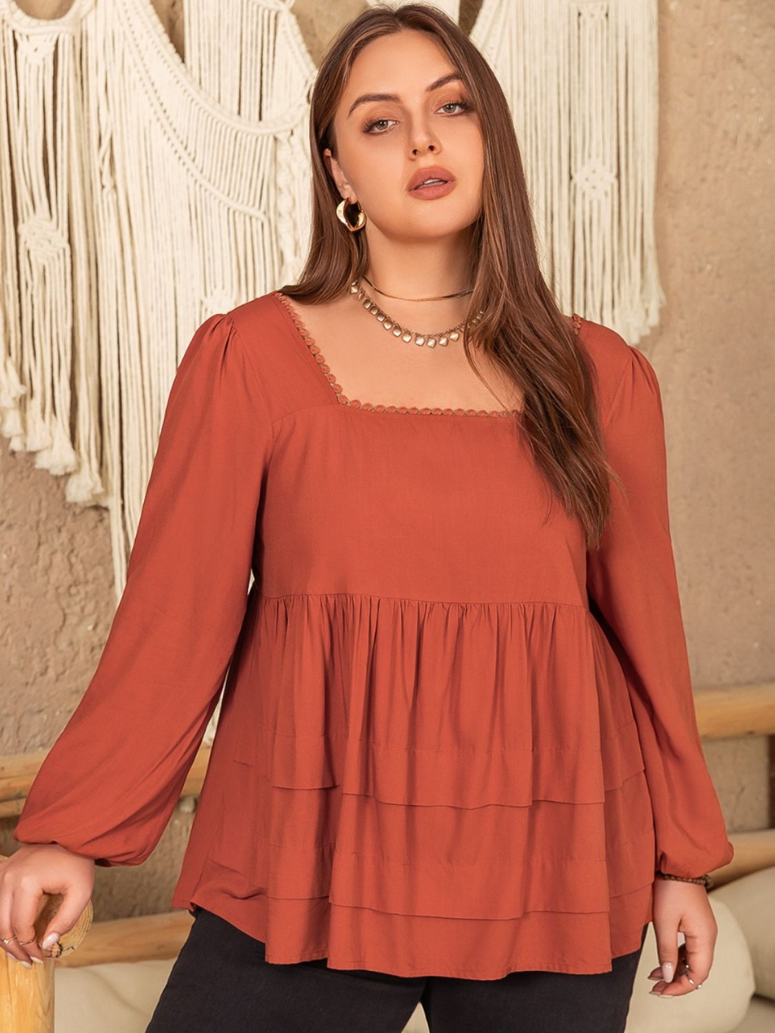 FemmeLuxe Lace Detail Square Neck Blouse