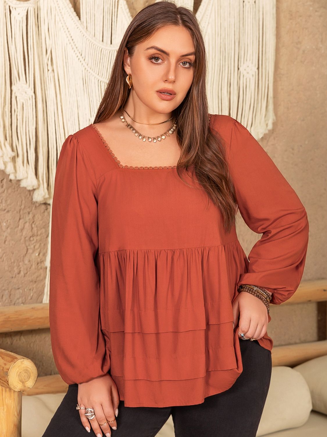 FemmeLuxe Lace Detail Square Neck Blouse