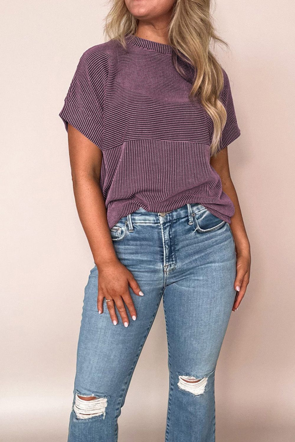 Chic Ribbed Mock Neck Tee