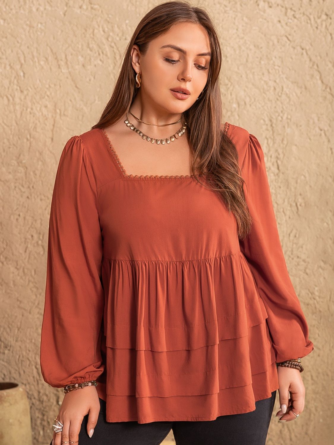 FemmeLuxe Lace Detail Square Neck Blouse