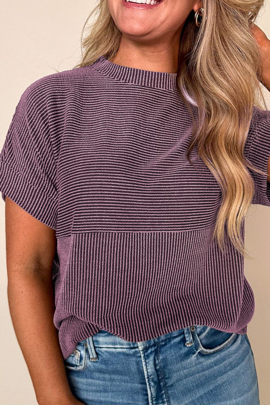 Chic Ribbed Mock Neck Tee