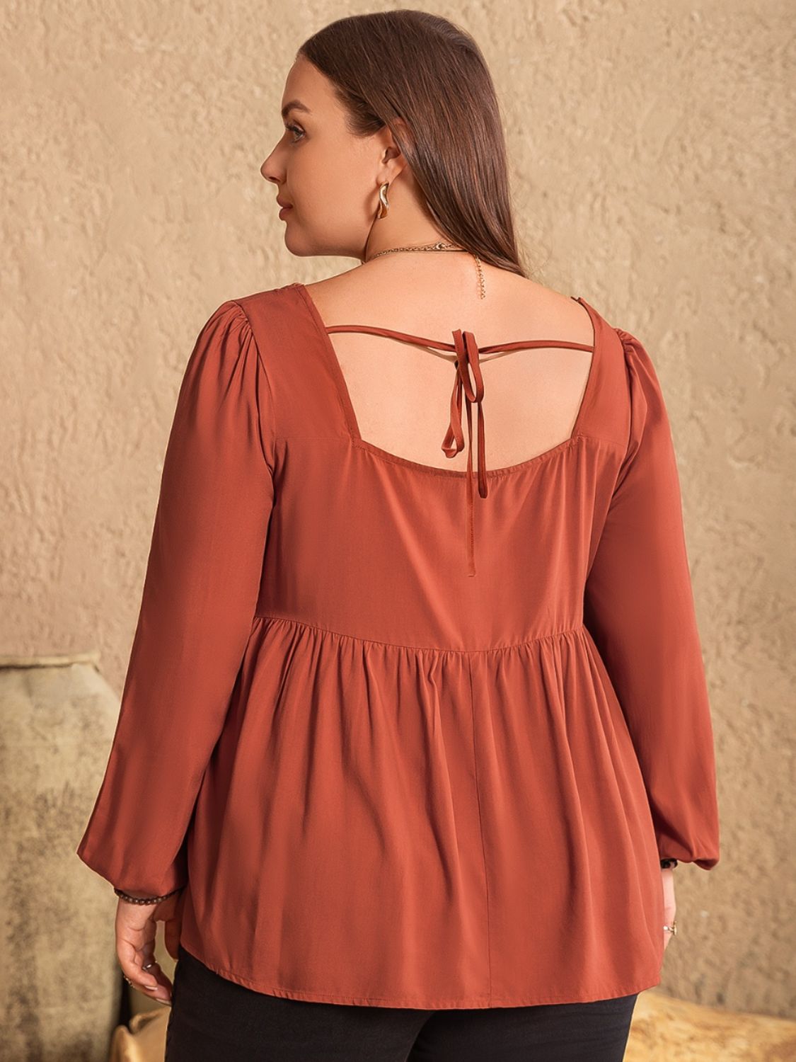 FemmeLuxe Lace Detail Square Neck Blouse