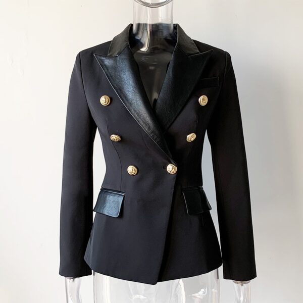 Black Jacket with PU Leather Collar - Image 3