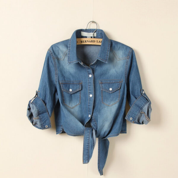 Women's Casual Short Half Sleeved Denim Shirt