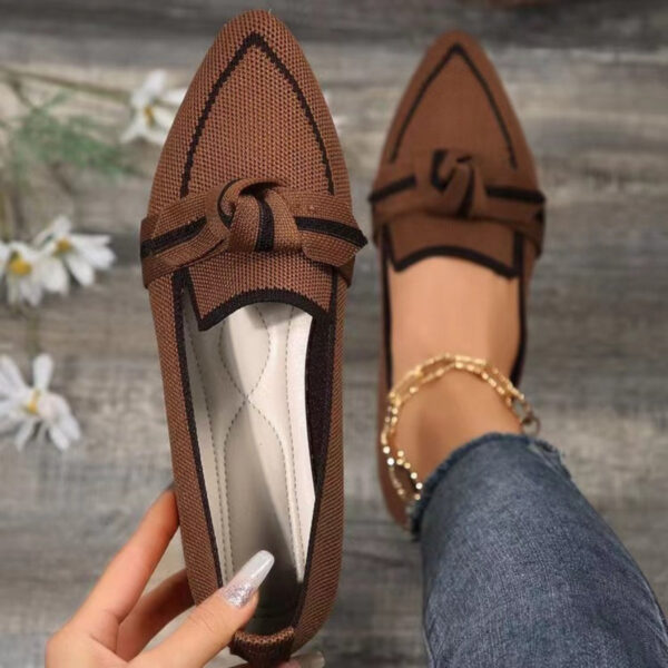 Bow Contrast Trim Point Toe Loafers - Image 340