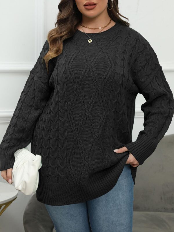 Plus Size Round Neck Long Sleeve Sweater - Image 56