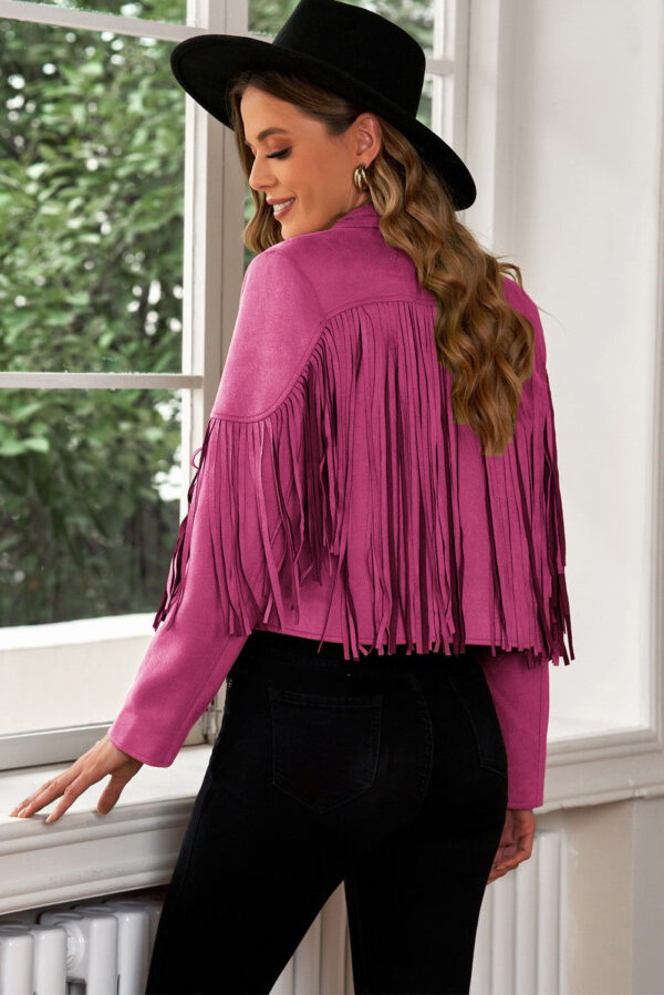 Fringe Trim Lapel Collar Cropped Blazer - Image 42