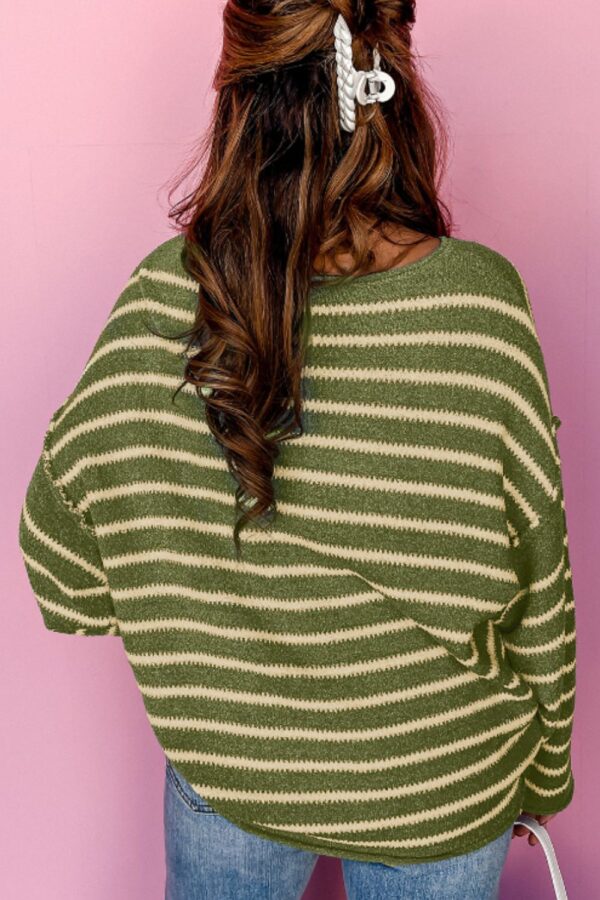 Striped Round Neck Dropped Shoulder Sweater - Image 788