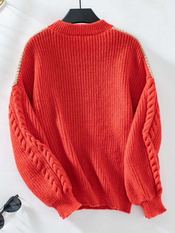 Contrast Round Neck Long Sleeve Sweater - Image 39