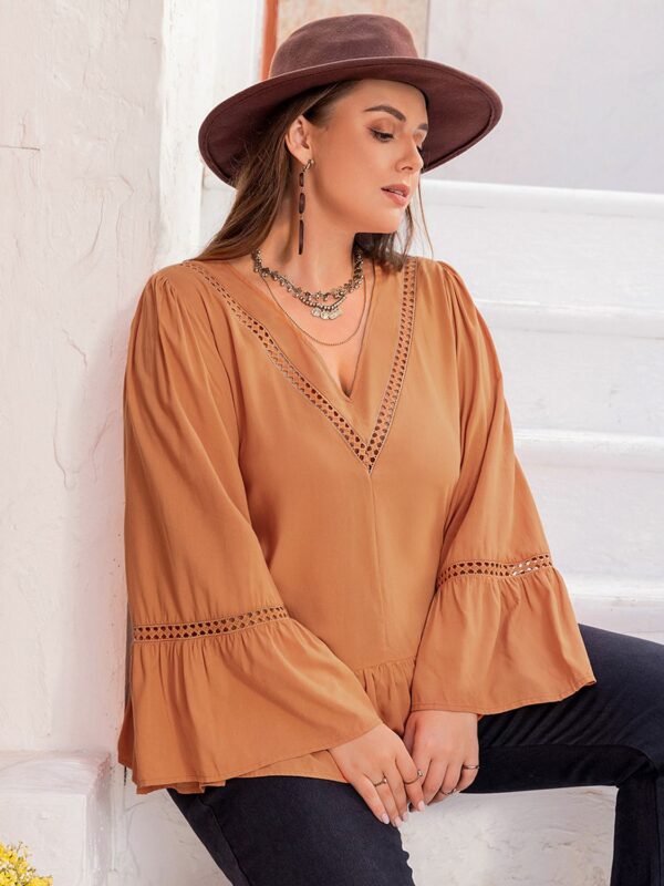 Plus Size V-Neck Peplum Blouse - Image 9