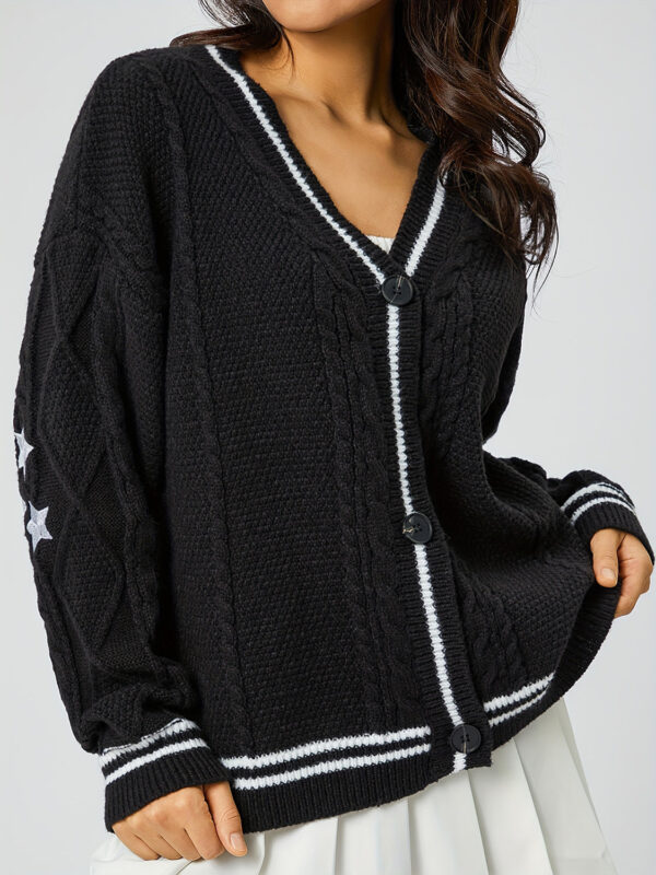 Star Embroidered V-Neck Long Sleeve Cardigan - Image 4