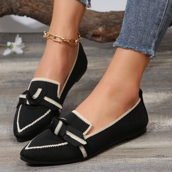 Bow Contrast Trim Point Toe Loafers - Image 343