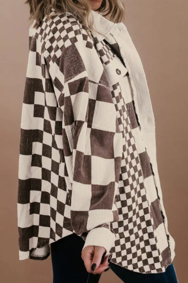 Plus Size Checkered Button Up Long Sleeve Jacket - Image 138