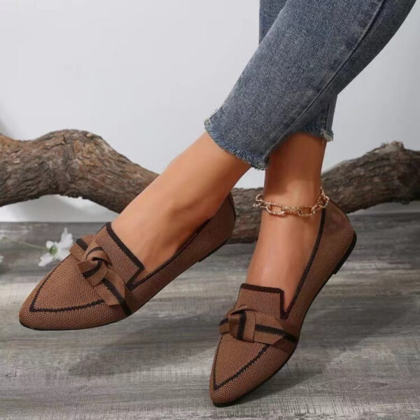 Bow Contrast Trim Point Toe Loafers - Image 341