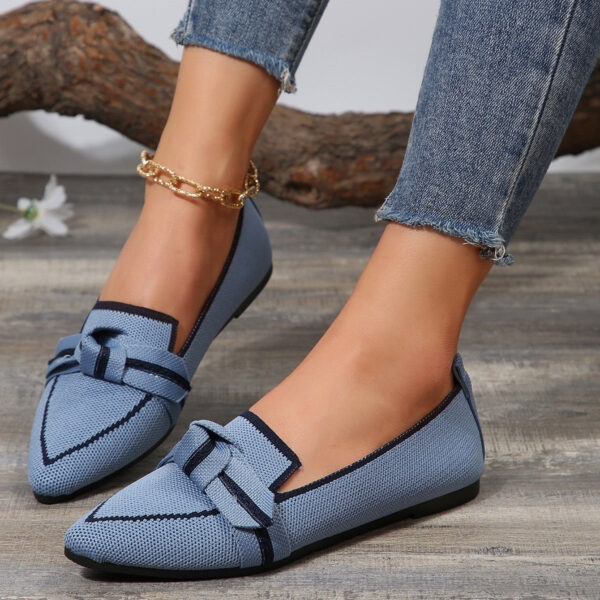 Bow Contrast Trim Point Toe Loafers - Image 335