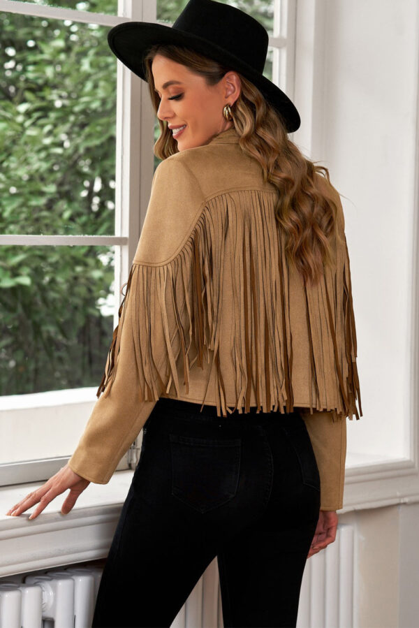 Fringe Trim Lapel Collar Cropped Blazer - Image 9