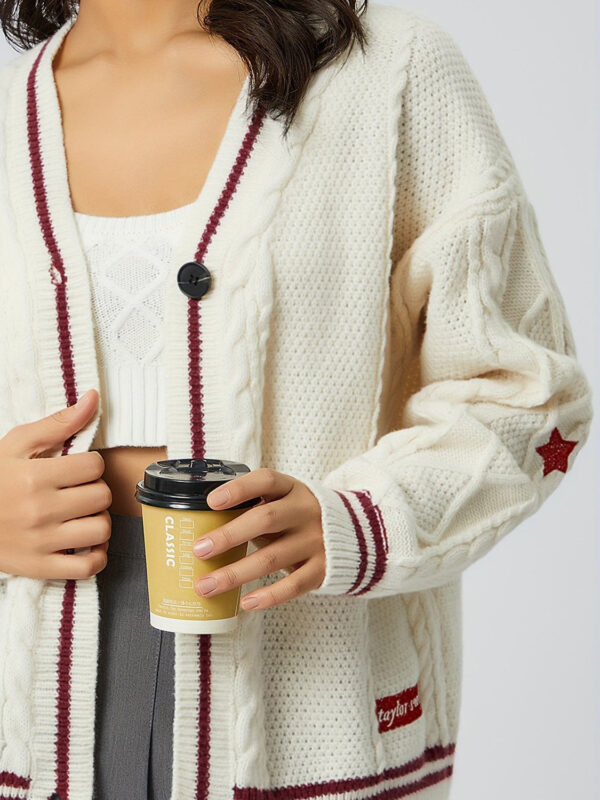 Star Embroidered V-Neck Long Sleeve Cardigan - Image 9