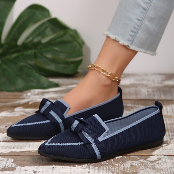 Bow Contrast Trim Point Toe Loafers - Image 347