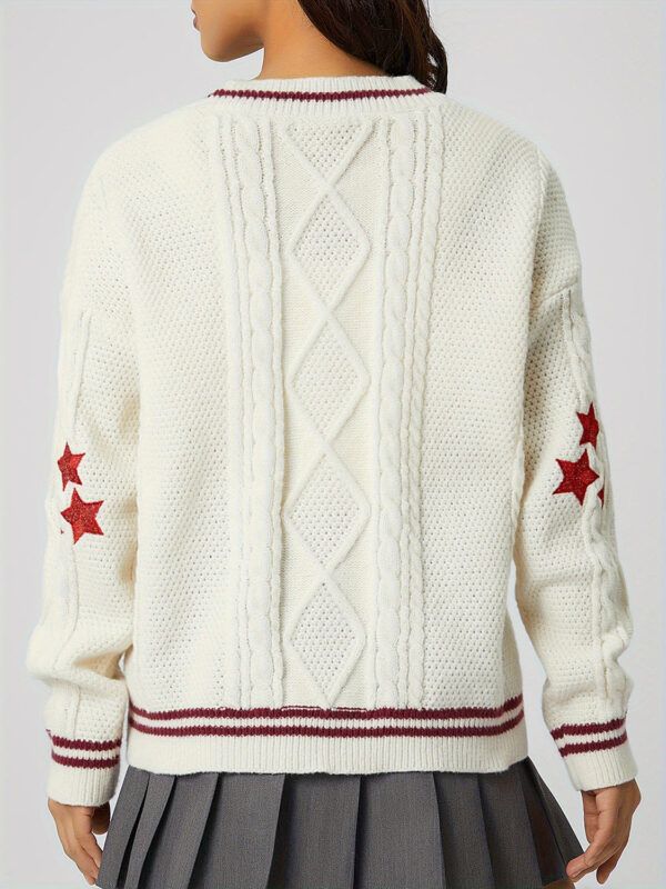 Star Embroidered V-Neck Long Sleeve Cardigan - Image 8