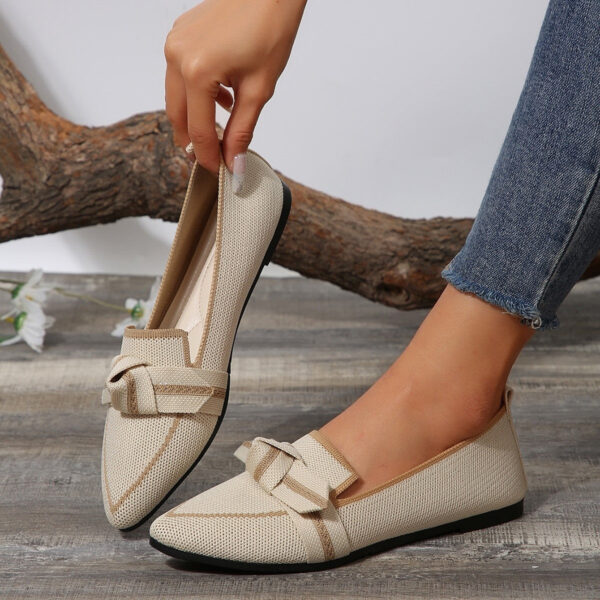 Bow Contrast Trim Point Toe Loafers - Image 339