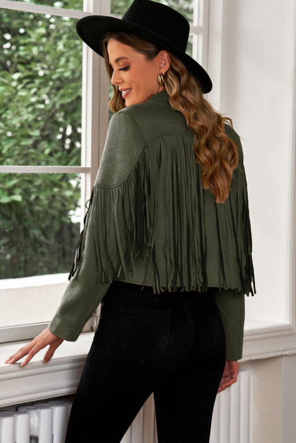 Fringe Trim Lapel Collar Cropped Blazer - Image 27