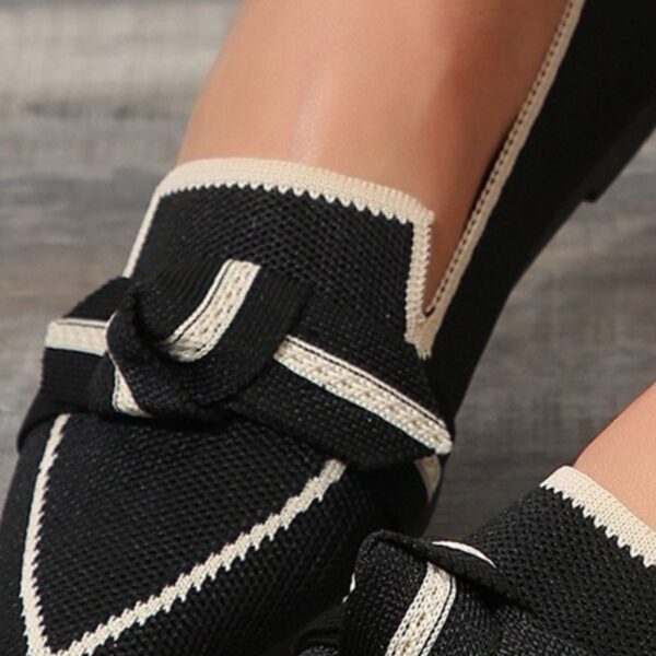 Bow Contrast Trim Point Toe Loafers - Image 345