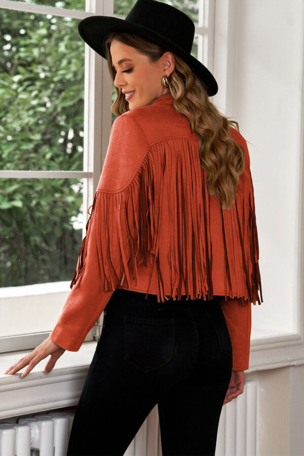 Fringe Trim Lapel Collar Cropped Blazer - Image 30