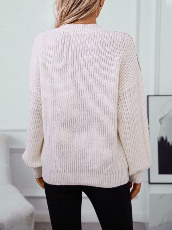 Contrast Round Neck Long Sleeve Sweater - Image 32