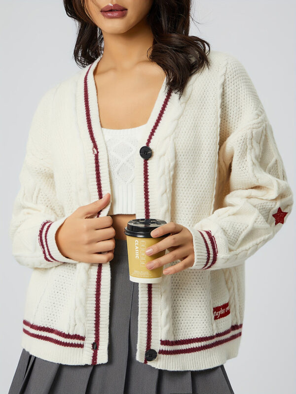 Star Embroidered V-Neck Long Sleeve Cardigan - Image 7