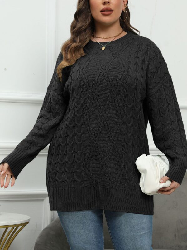 Plus Size Round Neck Long Sleeve Sweater - Image 54