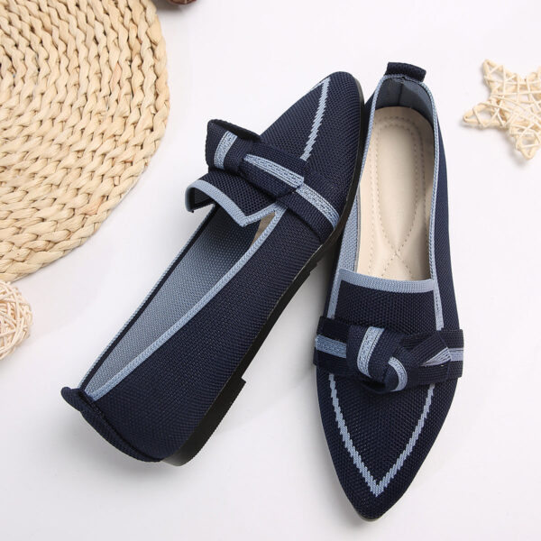 Bow Contrast Trim Point Toe Loafers - Image 348