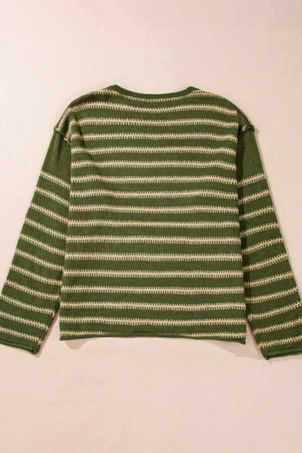 Striped Round Neck Dropped Shoulder Sweater - Image 789