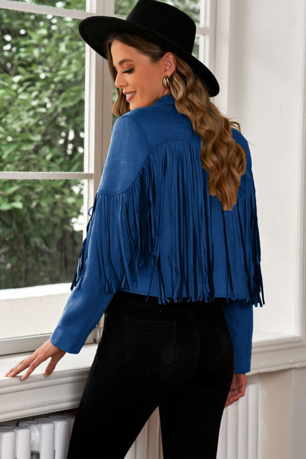 Fringe Trim Lapel Collar Cropped Blazer - Image 39