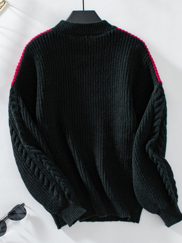 Contrast Round Neck Long Sleeve Sweater - Image 36