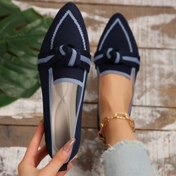 Bow Contrast Trim Point Toe Loafers - Image 346