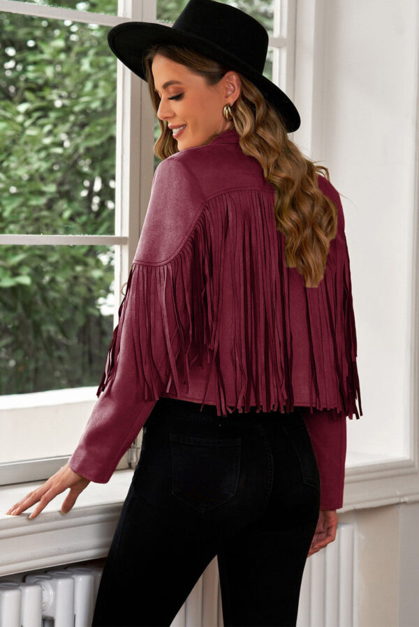 Fringe Trim Lapel Collar Cropped Blazer - Image 33