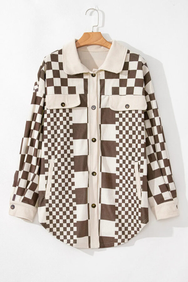 Plus Size Checkered Button Up Long Sleeve Jacket - Image 135