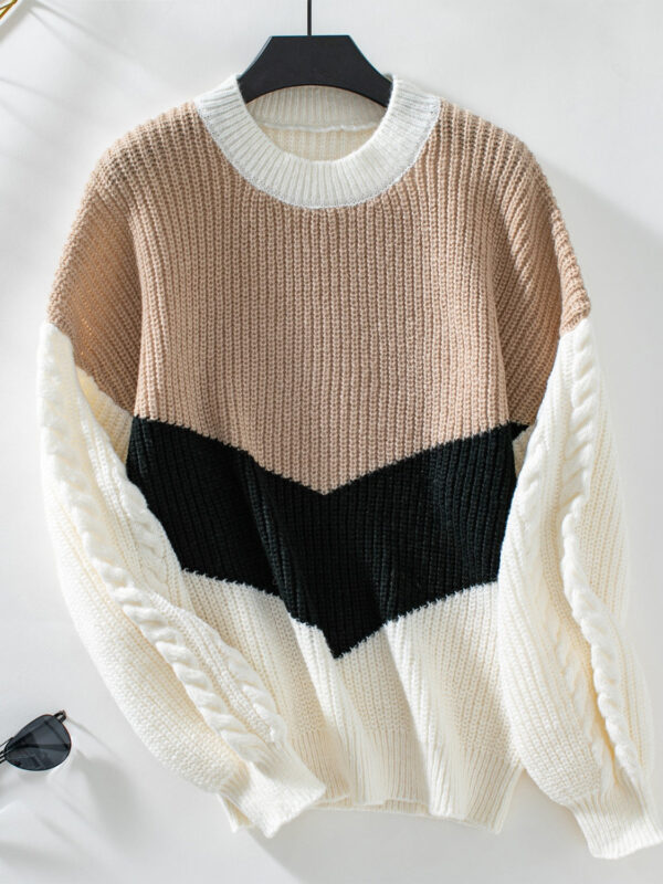 Contrast Round Neck Long Sleeve Sweater - Image 33