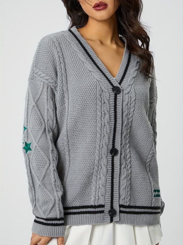 Star Embroidered V-Neck Long Sleeve Cardigan - Image 10