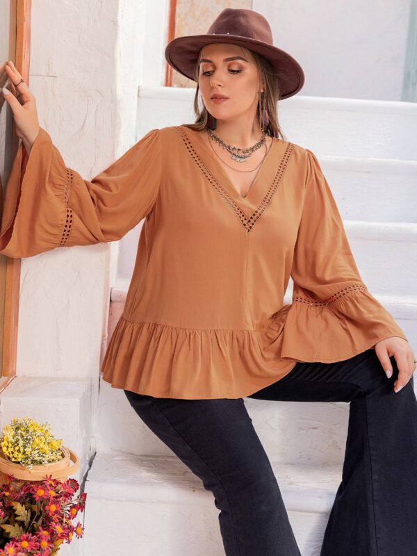 Plus Size V-Neck Peplum Blouse - Image 10