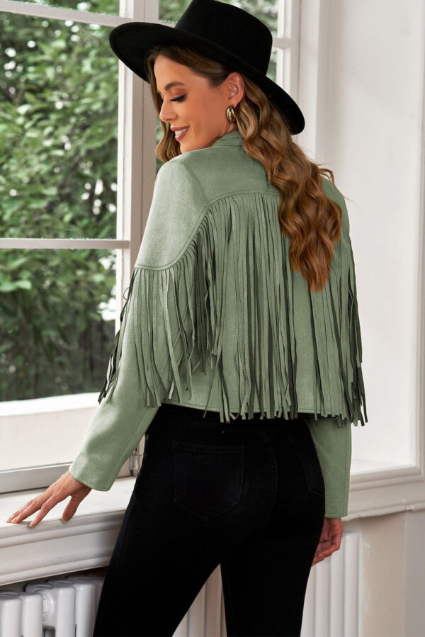 Fringe Trim Lapel Collar Cropped Blazer - Image 24