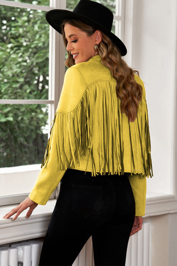 Fringe Trim Lapel Collar Cropped Blazer - Image 21