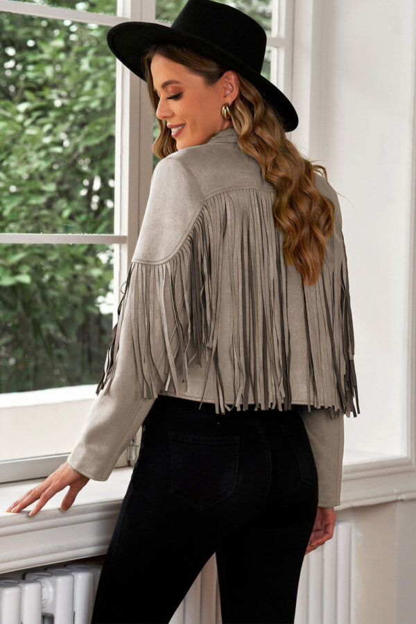 Fringe Trim Lapel Collar Cropped Blazer - Image 18